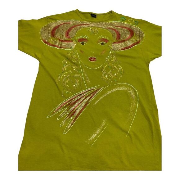 Women’s Vintage Green Handmade Painting T-Shirt Dress Size One Size. - Picture 7 of 14
